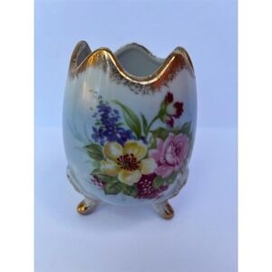 Vintage Inarco Ceramic Floral Egg Ornament Hand‎ Painted 5" Multicolor